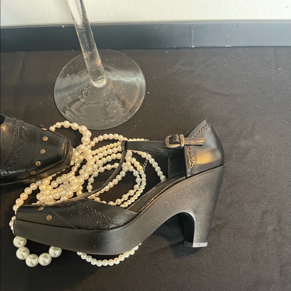 NEW VIA SPIGA VFrap BLK Leather Bambi Block Heels - Picture 9 of 14